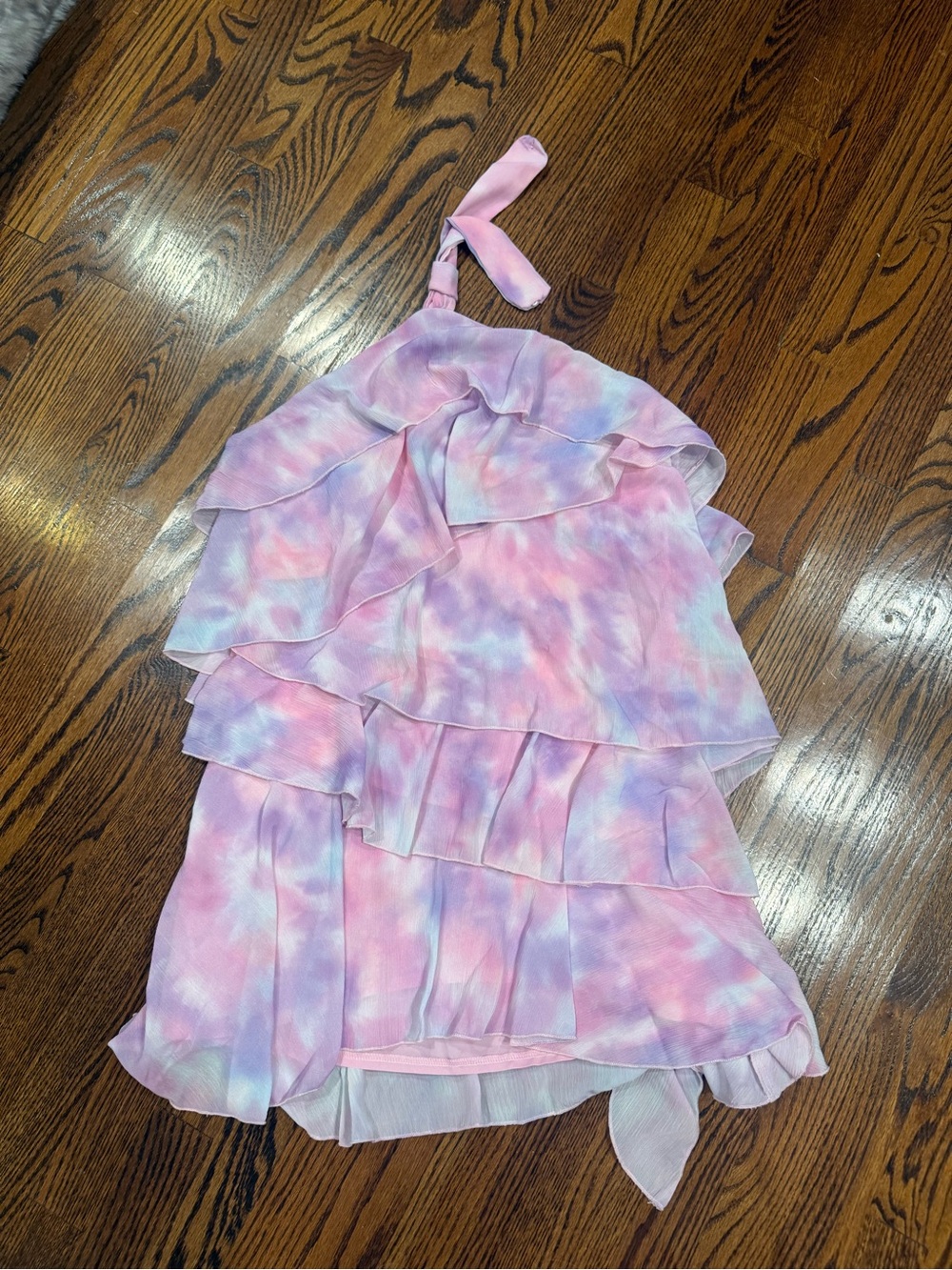 Ruffled Tie-Dye Pastel Pink Halter Dress